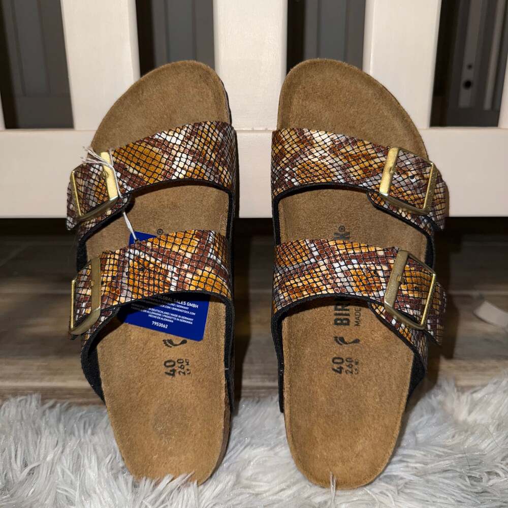 Birkenstock Arizona Shiny Python Brown Snake Sandals